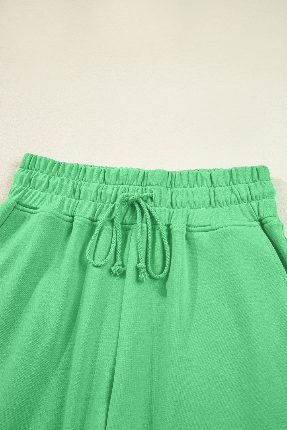 Drop Shoulder Puff Sleeve Crop Pullover Drawstring Wide Leg Pants Set