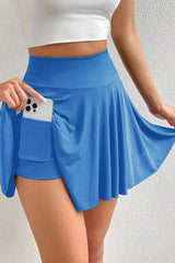 A-line Draped High Waist Phone Pocket Lined Skort