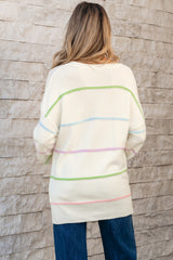 Stripes Drop Shoulder Baggy Henley Sweater