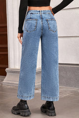 Solid Chic Patch Pocket Straight Leg Loose Jeans