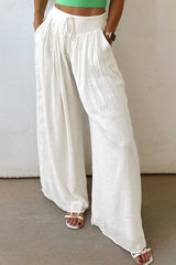 Solid Drop Waist Pleated Wide Leg Casual Pants