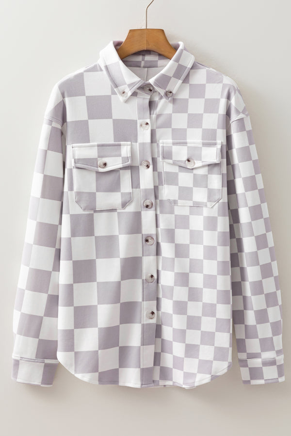 Checkerboard Flap Pocket Button Front Shacket