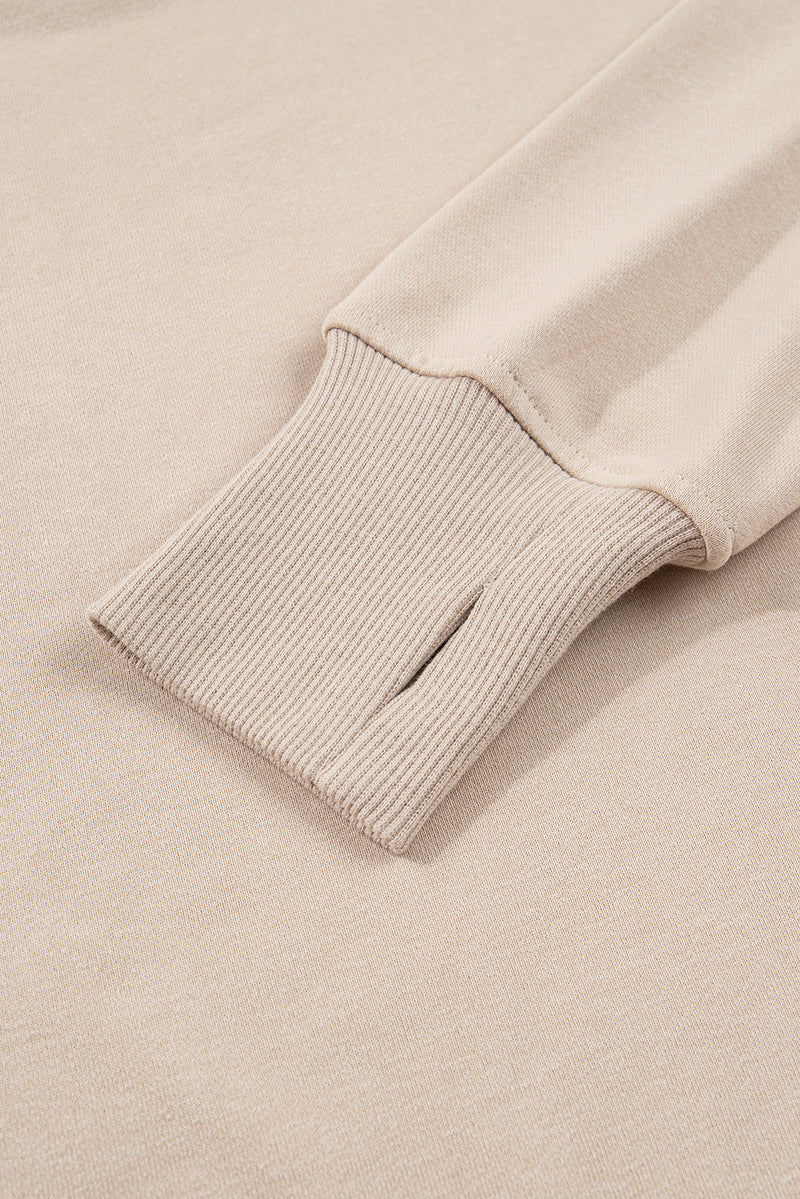 Beige Solid Color Oversize Slit Sweatshirt Ribbed Leggings 2pcs Set