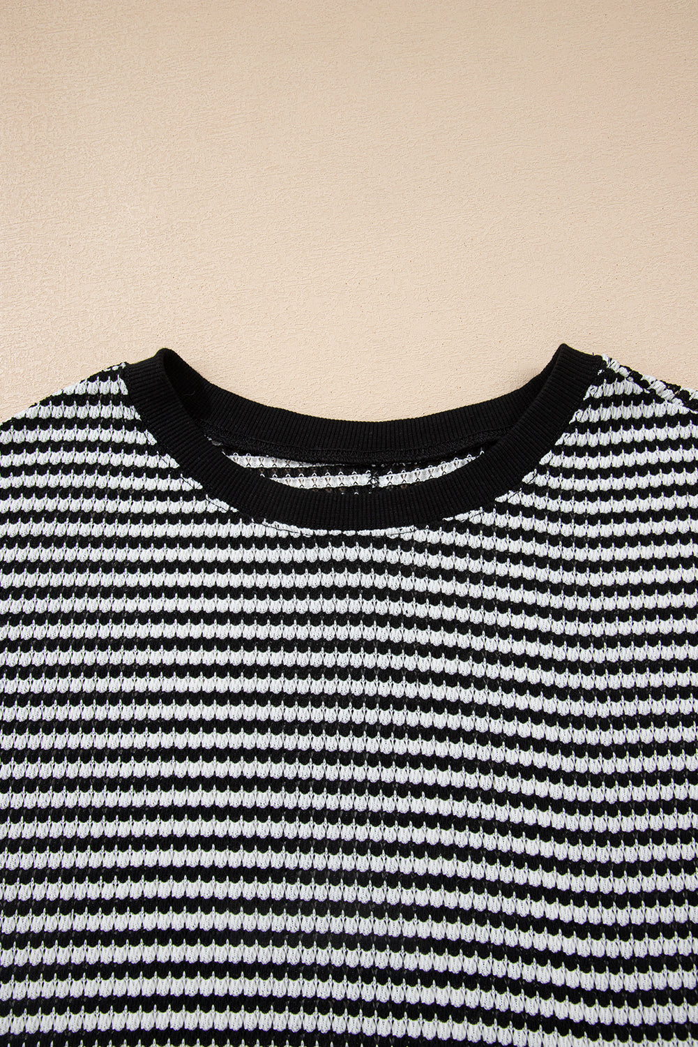 Stripe Ribbed Trim Drop Shoulder Long Sleeve Oversize Top