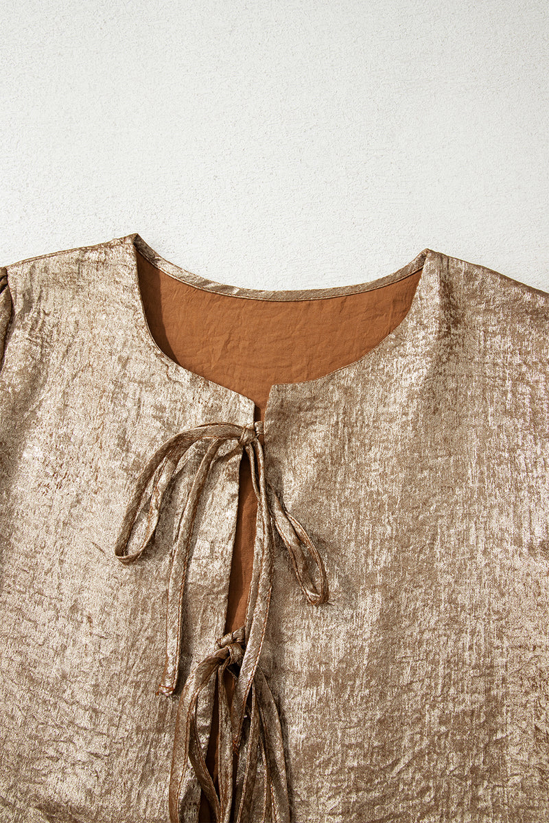 Metallic Tied Front Babydoll Blouse
