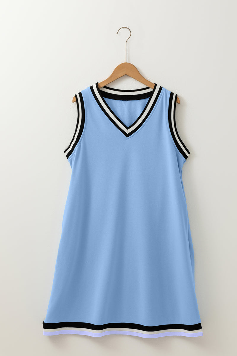 Color Contrast Trim V Neck Shift Sleeveless Mini Dress