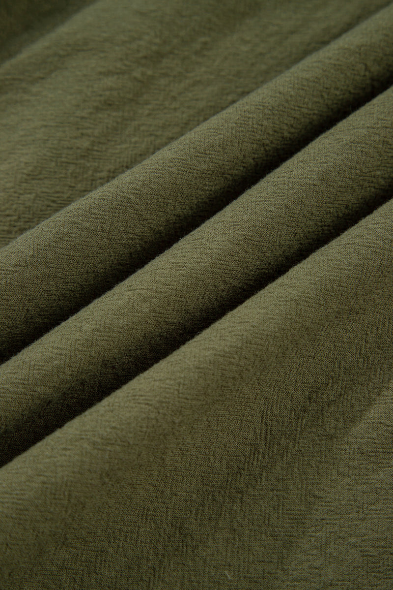 Four Leaf Clover Plus Size Collar Half Button Long Sleeve Ruffle Hem Mini Dress