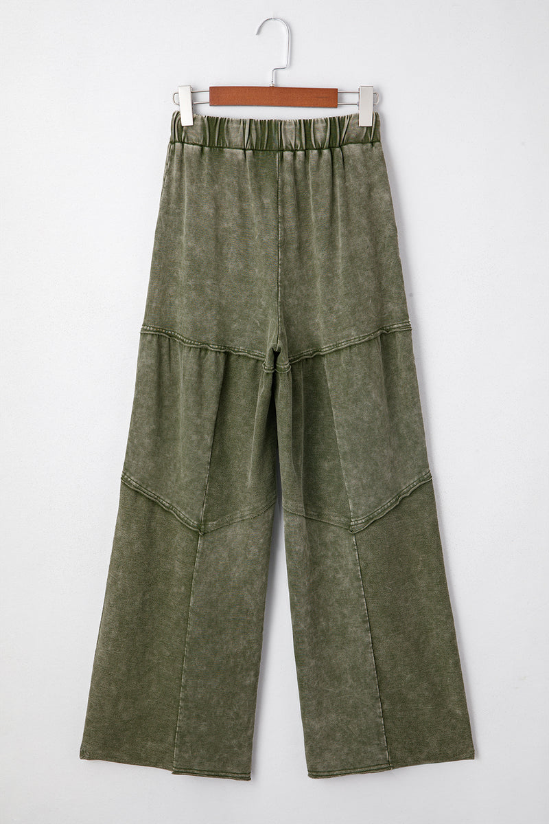Mineral Wash Tiered Wide Leg Patchwork Drawstring Pants