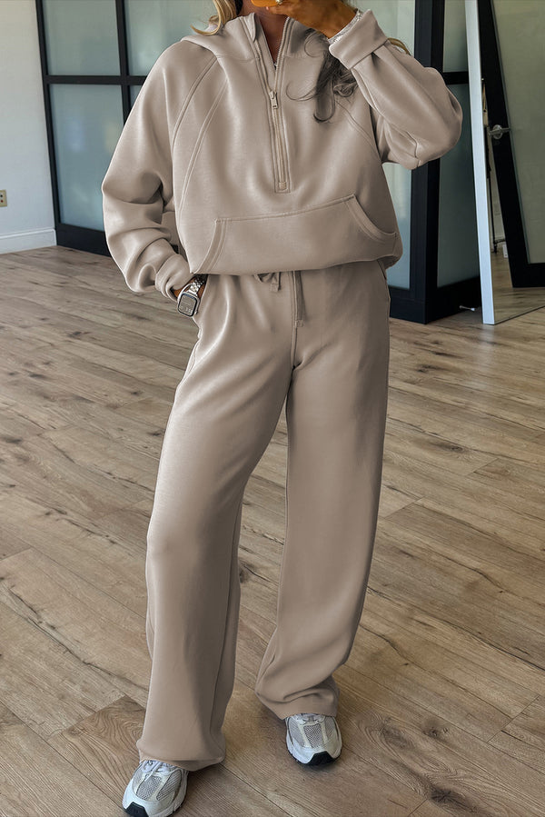 Half Zip Thumbhole Sleeve Hoodie Active Pants 2pcs Outfit