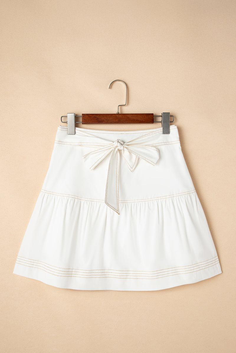 Contrast Stitching Trim Knotted High Waist A-Line Mini Skirt