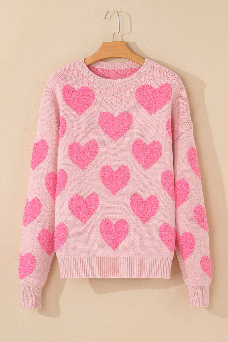 Valentine's Day Heart Jacquard Knit Sweater