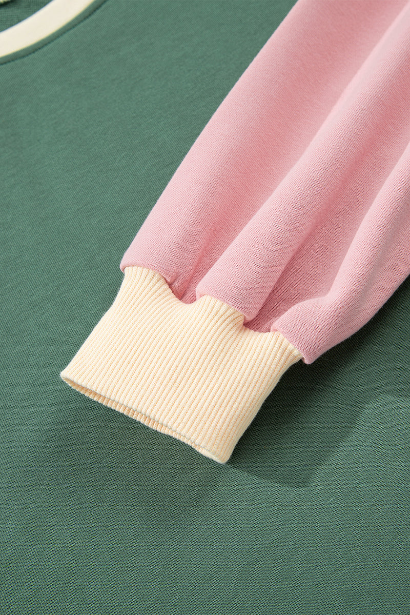 2pcs Color Block Pullover Loose Pant Set