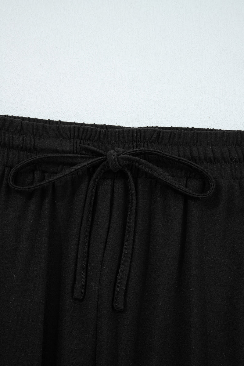 Ruffled Wide Leg Pull On High Waist Pants with Pockets