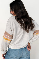 Light Grey Multicolored Striped Patchwork Drop Shoulder Sweatshirt