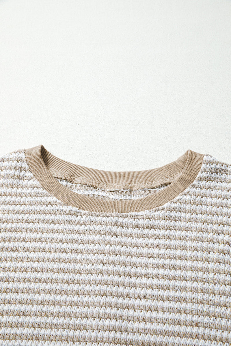 Stripe Ribbed Trim Drop Shoulder Long Sleeve Oversize Top