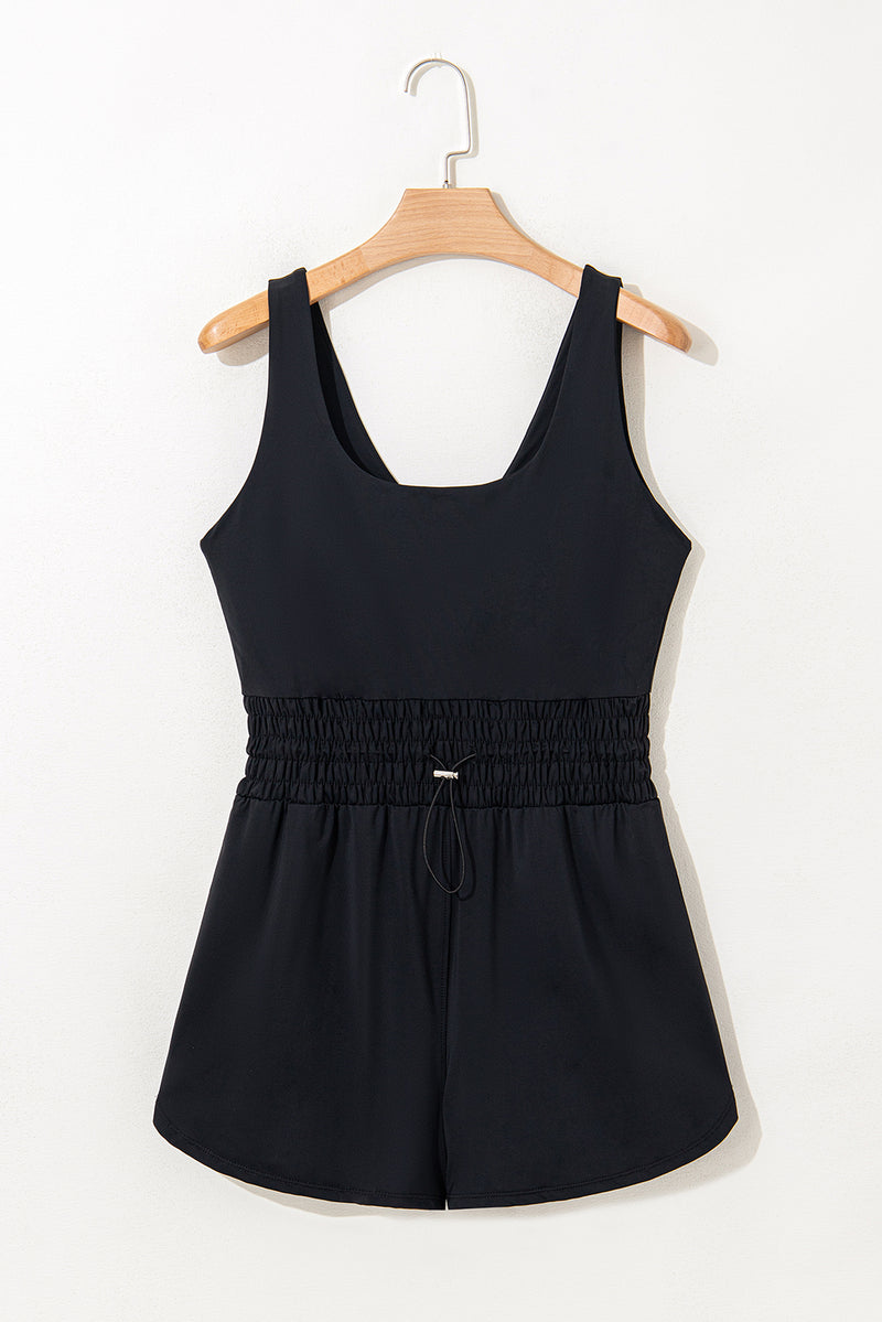 Plain Sleeveless Loop Drawstring Cinched Waist Romper