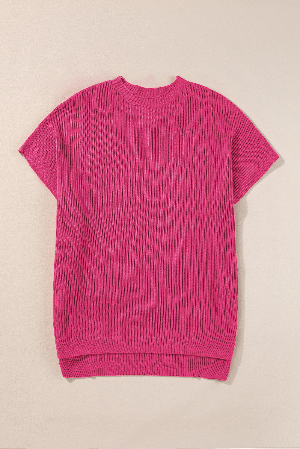 Solid Short Sleeve Side Slit Oversized Sweater