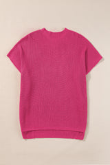 Solid Short Sleeve Side Slit Oversized Sweater