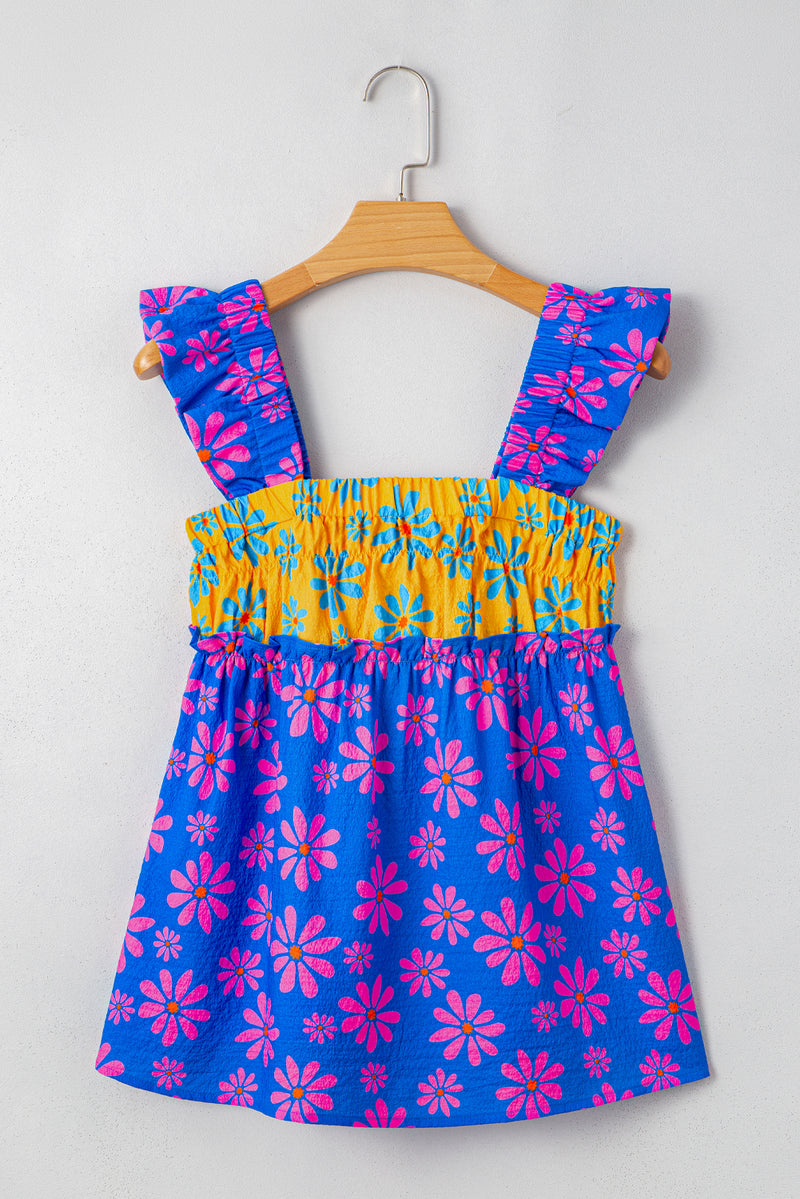 Floral Colorblock Flutter Straps Flowy Tank Top