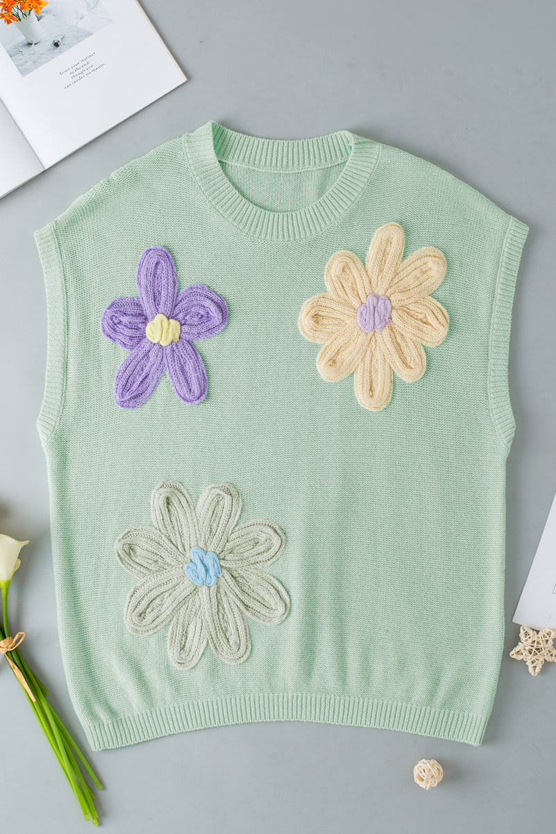 Multicolour Crochet Flower Knit Short Sleeve Sweater Top