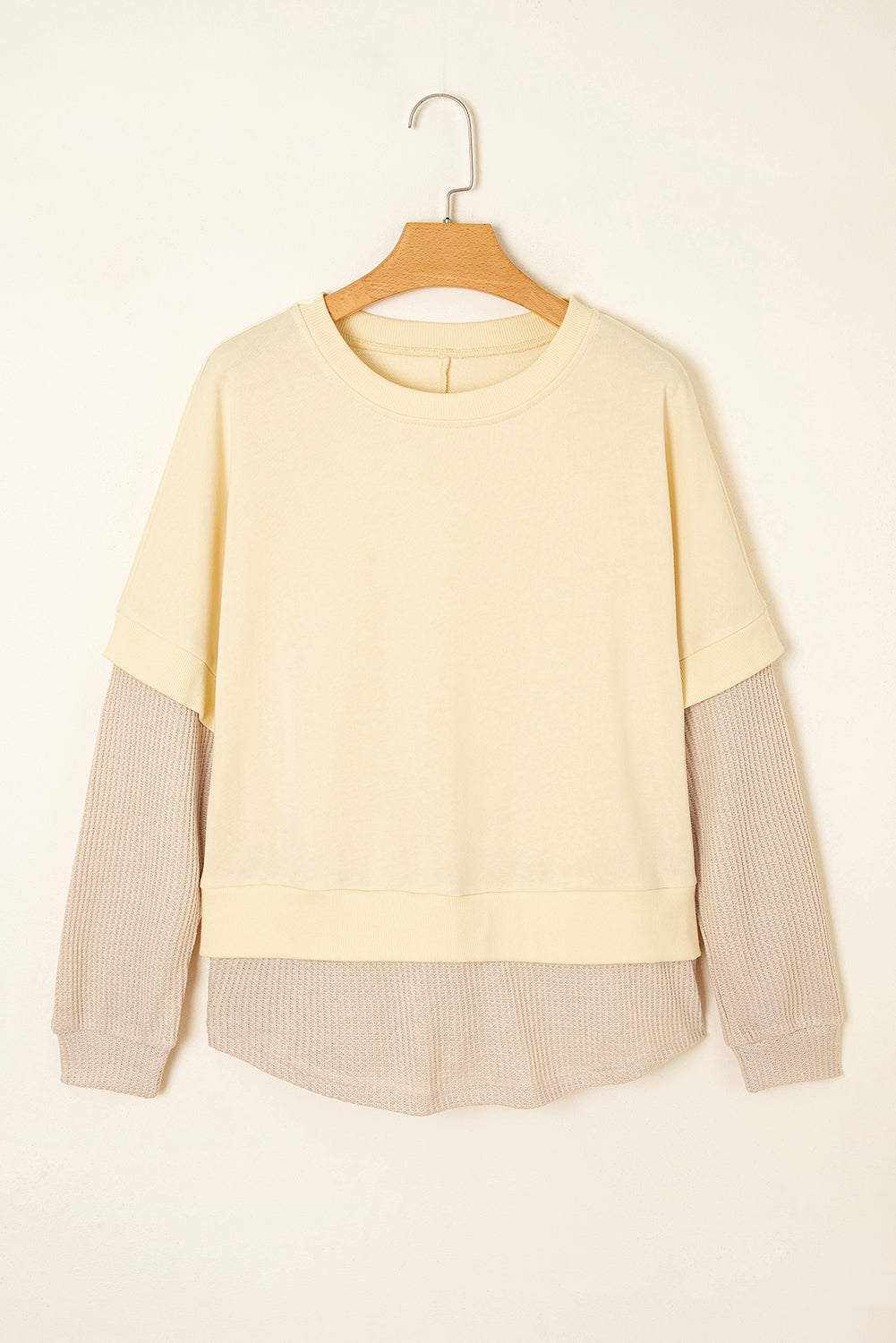 2 in 1 Faux Two Piece Patchwork Round Neck Sweatshirt