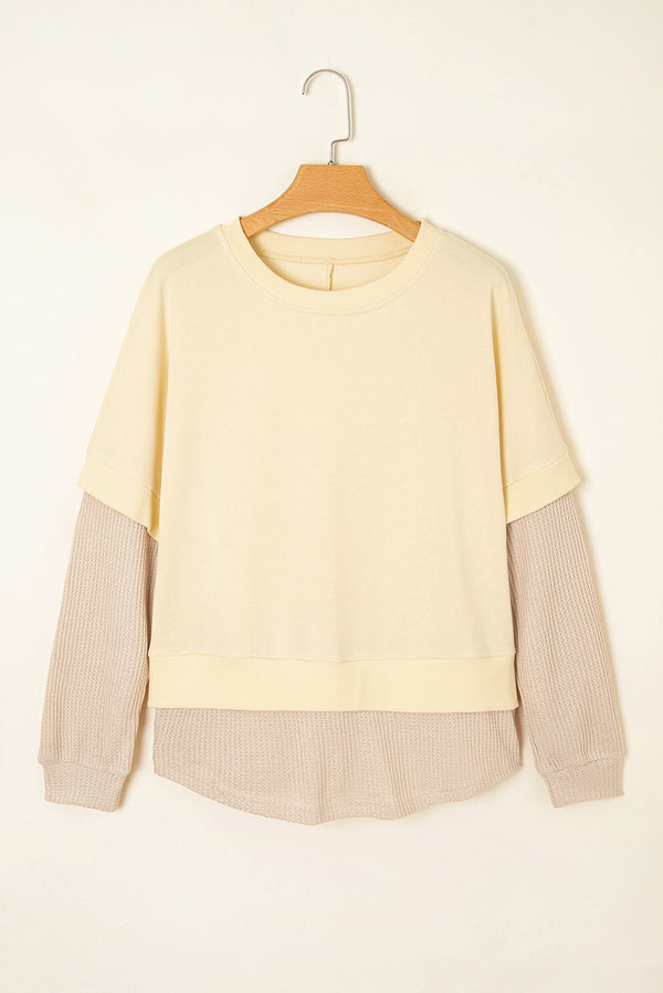 2 in 1 Faux Two Piece Patchwork Round Neck Sweatshirt