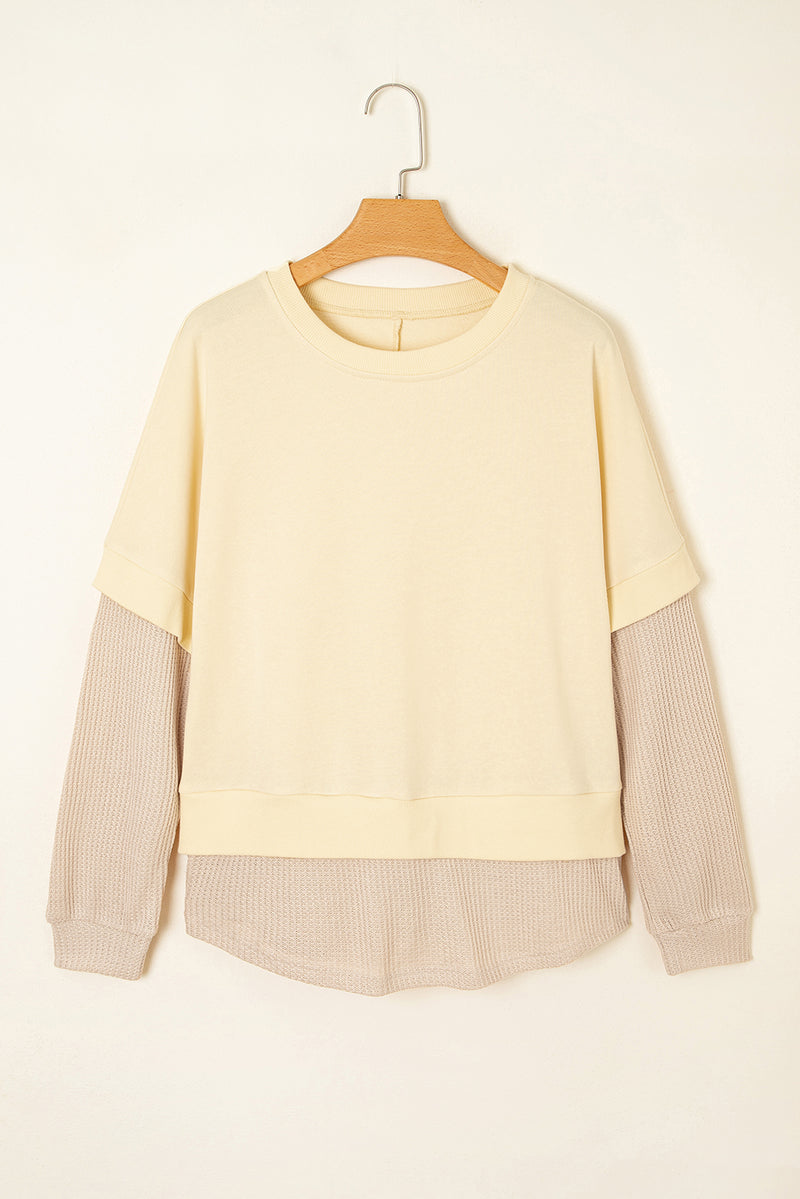 2 in 1 Faux Two Piece Patchwork Round Neck Sweatshirt