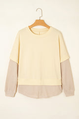 2 in 1 Faux Two Piece Patchwork Round Neck Sweatshirt