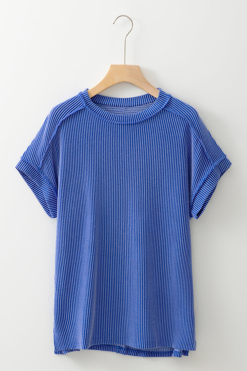 Textured Knit Exposed Stitching T-shirt