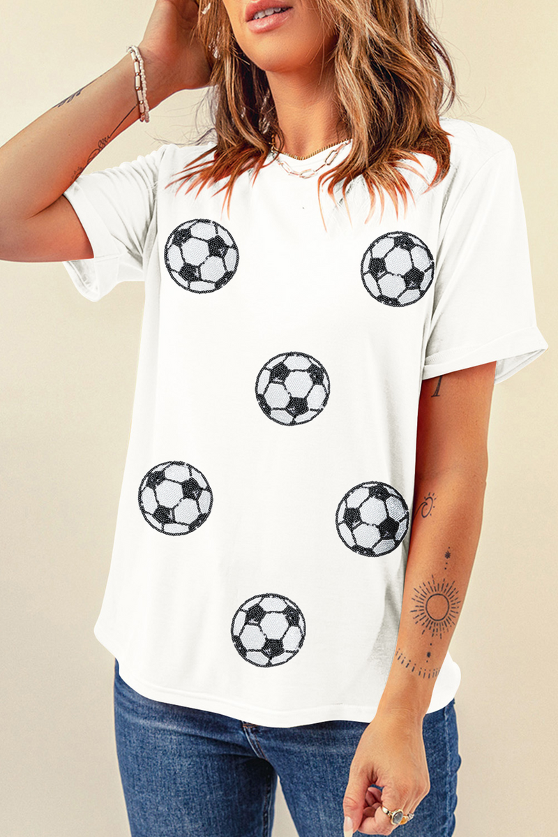 Sequin Football Patched Graphic Game Day T Shirt