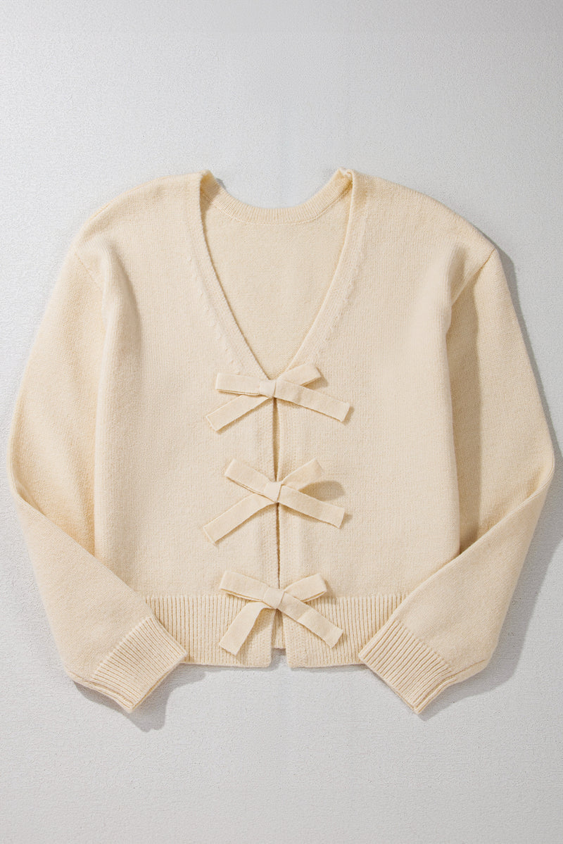 Bowknot Front Loose V Neck Knitted Cardigan