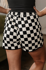 Checkered Drawstring Elastic Waist Casual Shorts