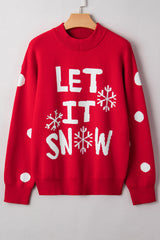 Red LET IT SNOW Graphic Christmas Holiday Loose Sweater