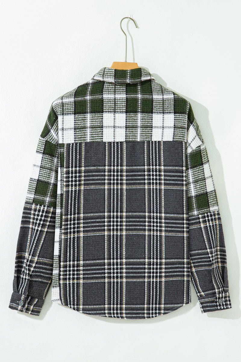 Plaid Print Textured Knit Buttoned Shacket