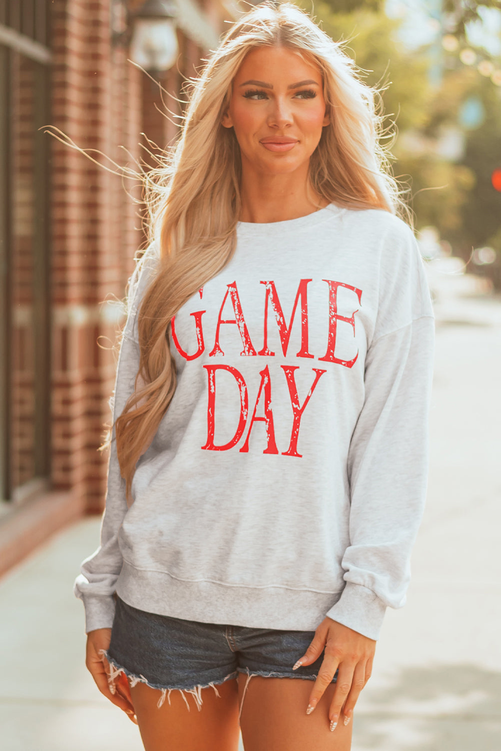 Vintage Washed GAME DAY Graphic Baggy Sweatshirt