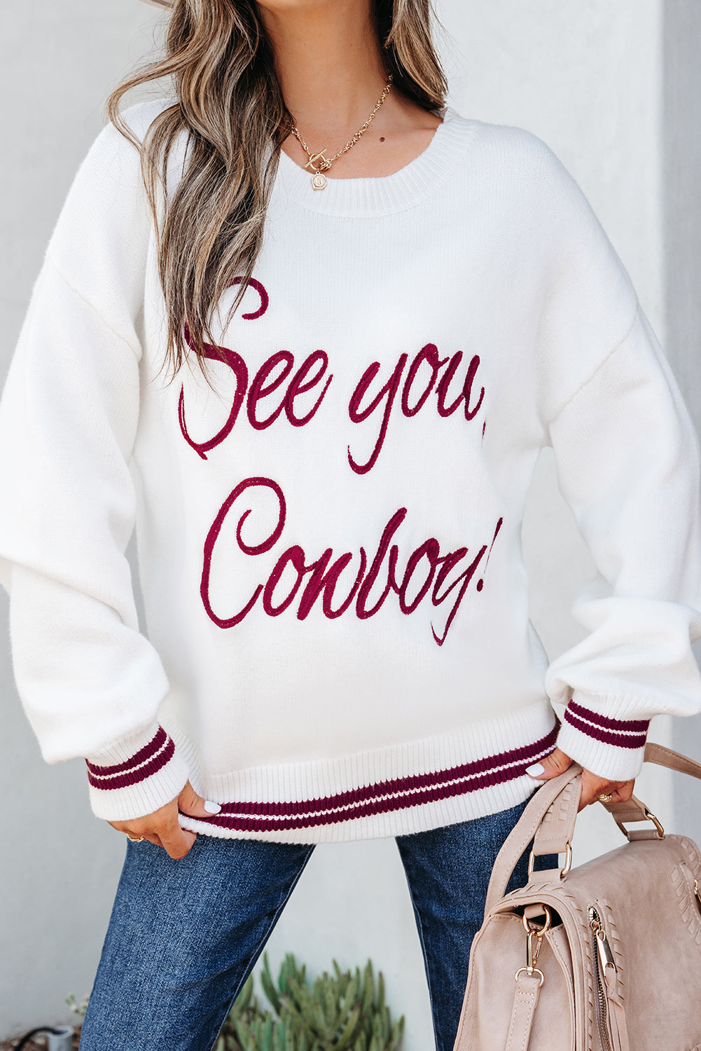 See You Cowboy Embroidered Western Graphic Sweater