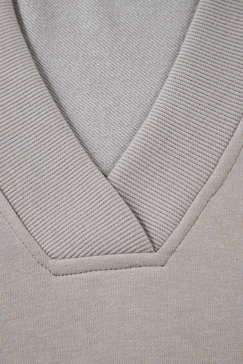 Beige Aztec Embroidered Western V Neck Sweatshirt