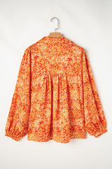 Abstract Print Collared V Neck Baby doll Blouse