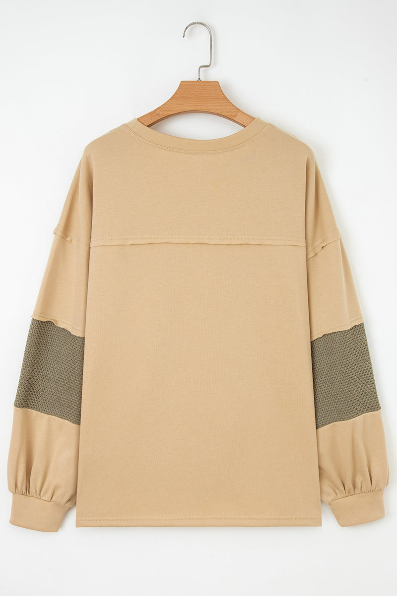 Exposed Seam Contrast Texture Patchwork Plus Size Drop Shoulder Pullover