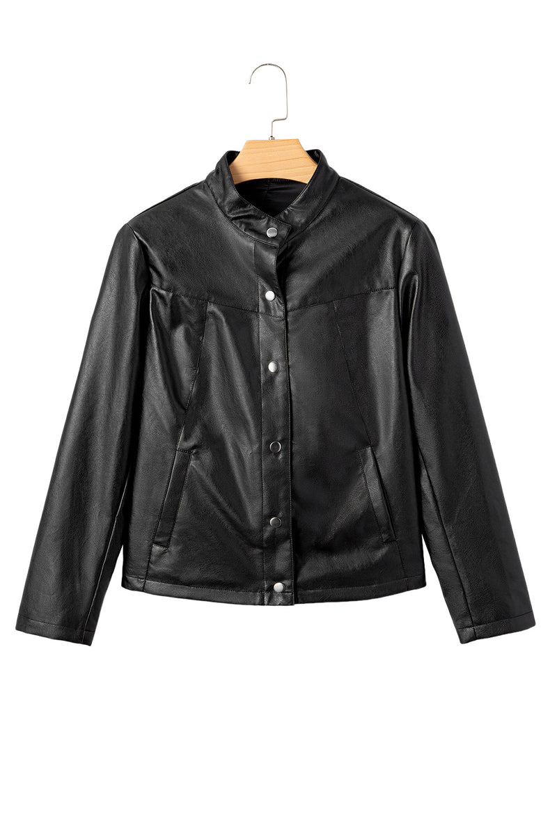 Faux Leather Buttoned Front Boxy Jacket