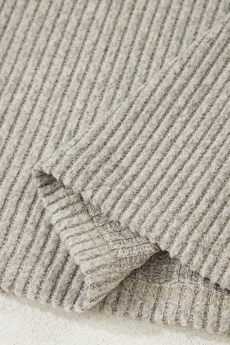 Ribbed Texture Drop Shoulder Henley Knit Top
