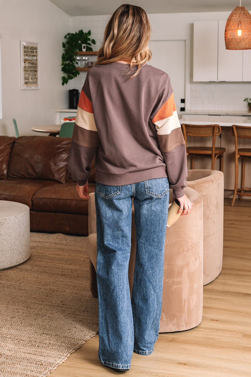 Color Block Drop Shoulder Pullover Casual Sweatshirt