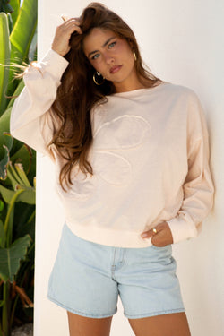 Raw Edge Flower Patch Drop Shoulder Casual Top