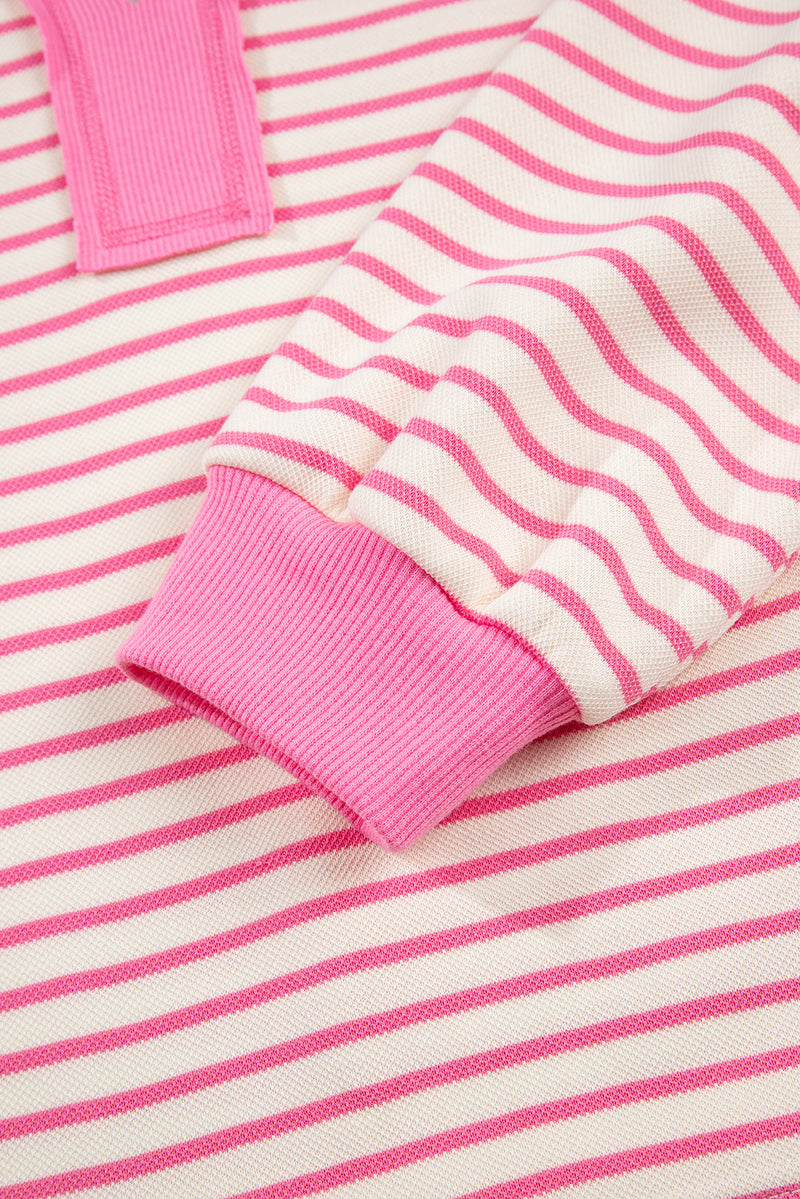 Stripe Collared V Neck Drop Shoulder Pullover and Skort 2pcs Outfit