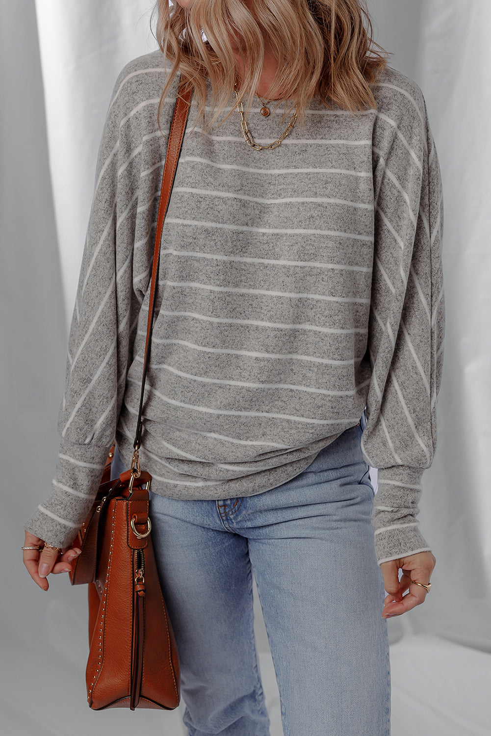 Stripe Dolman Sleeve Drop Shoulder Top