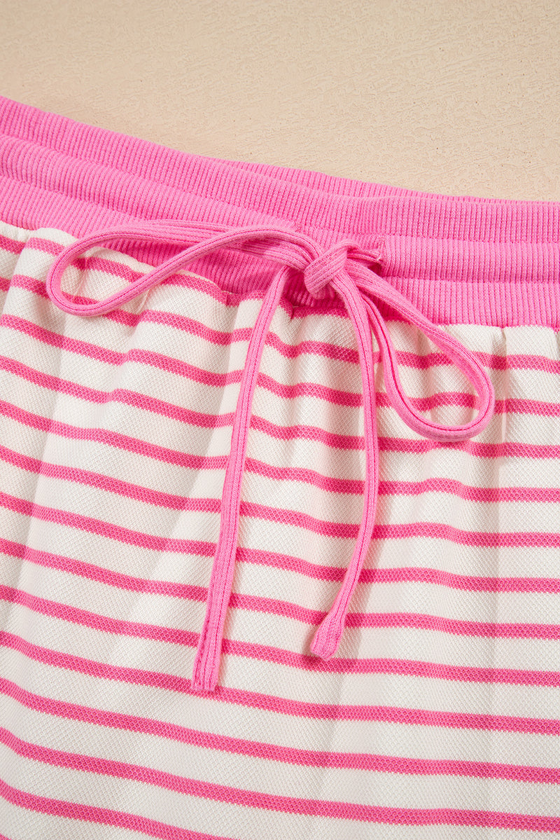 Stripe Collared V Neck Drop Shoulder Pullover and Skort 2pcs Outfit