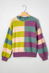 Stripe Drop Shoulder Ribbed Edge Casual Sweater