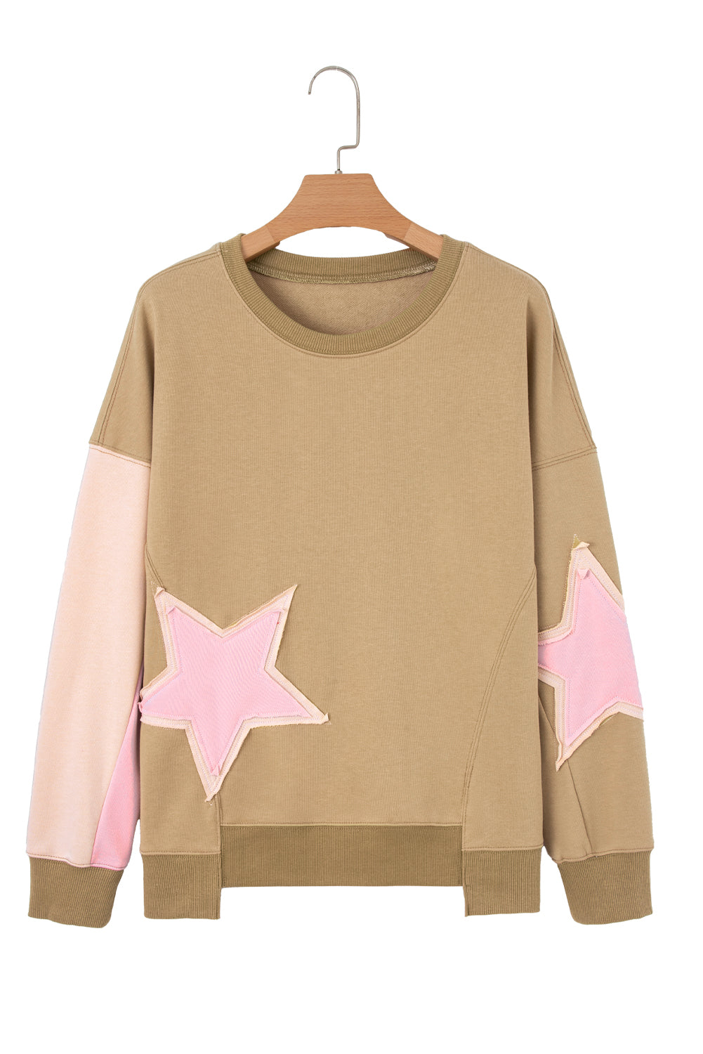 Contrast Star Patchwork Exposed Seam Uneven Hem Drop Shoulder Sweatshirt