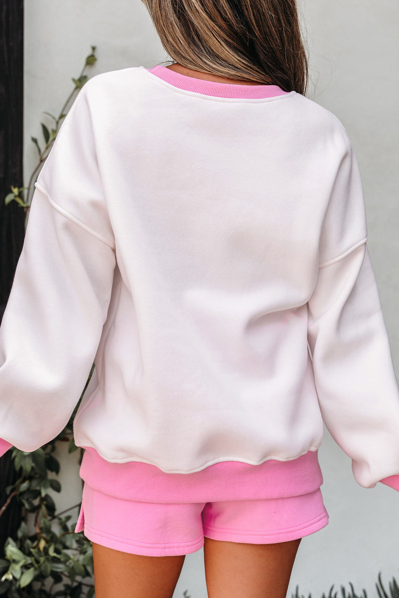 Color Block Pullover and Lace-up Elastic Waist Shorts Set