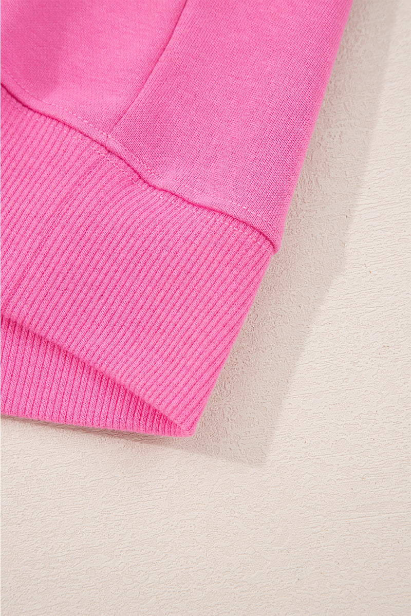Bright Pink Solid Color Collared Pullover and Central Seam Pants Set